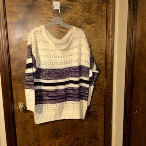 Purple Loose Open Knit Round Sweater